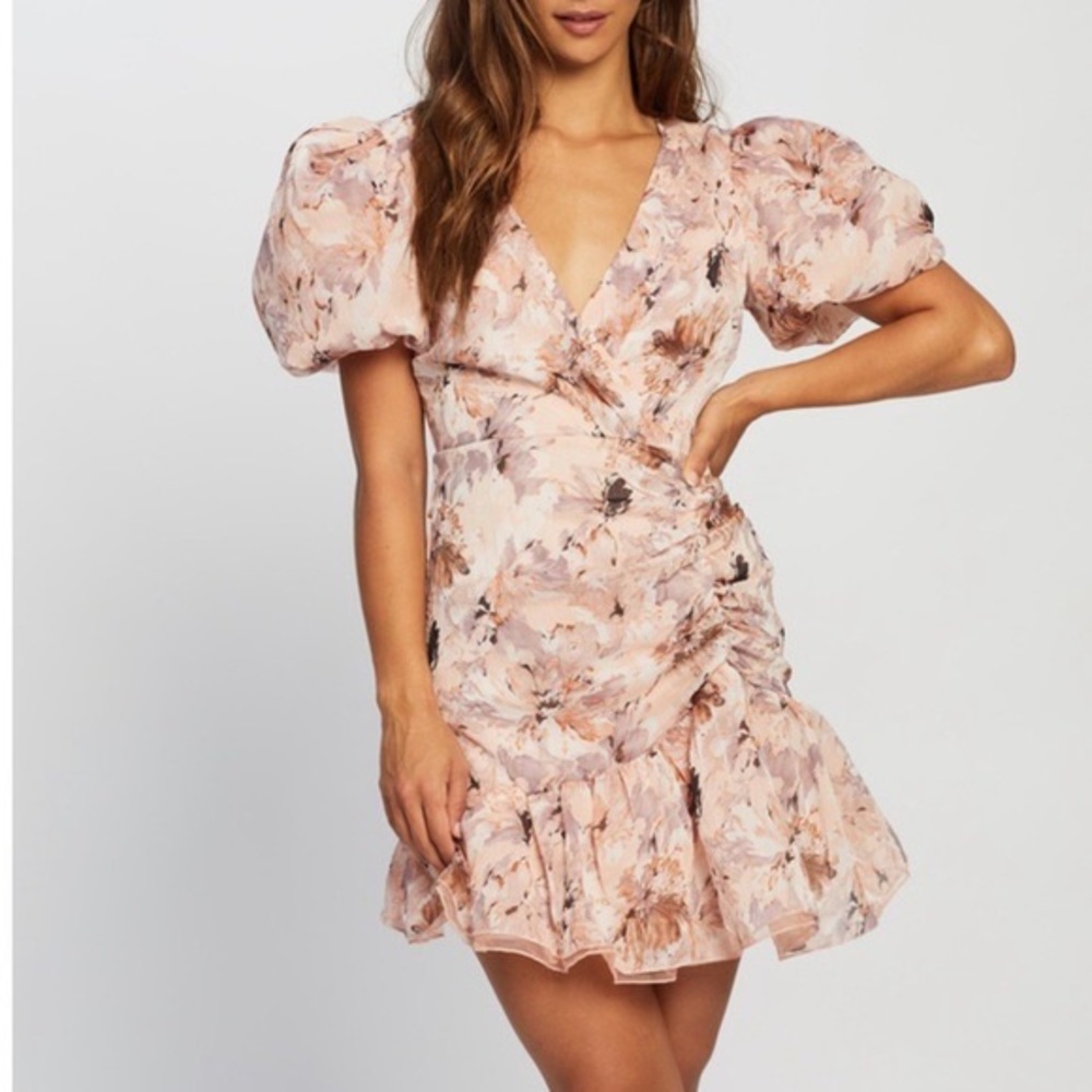 NWT Missguided floral puff sleeve grill dress size US 0